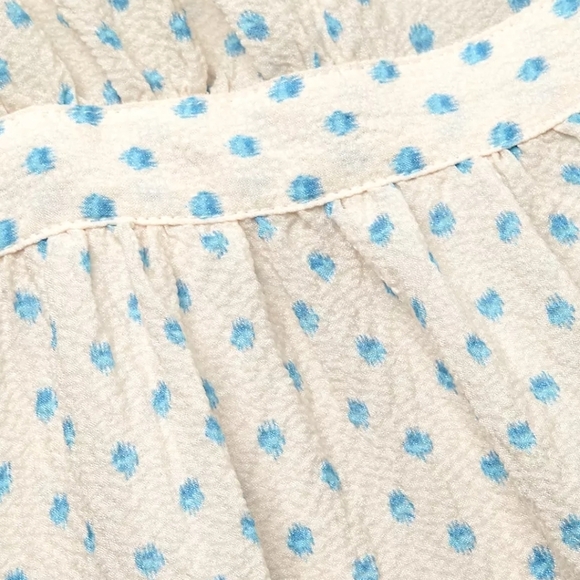 Rebecca Taylor Ikat Sleeveless Polkadot Wrap Dress Sz 2 White/Blue Ruffle - Picture 2 of 12